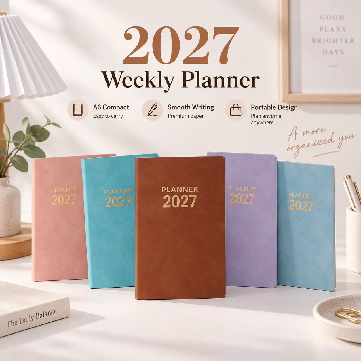 1pc 2027 A6 Weekly Planner, PU Soft Cover Calendar Notebook, Portable 365 Days Schedule Journal, for Office Study Daily Planning