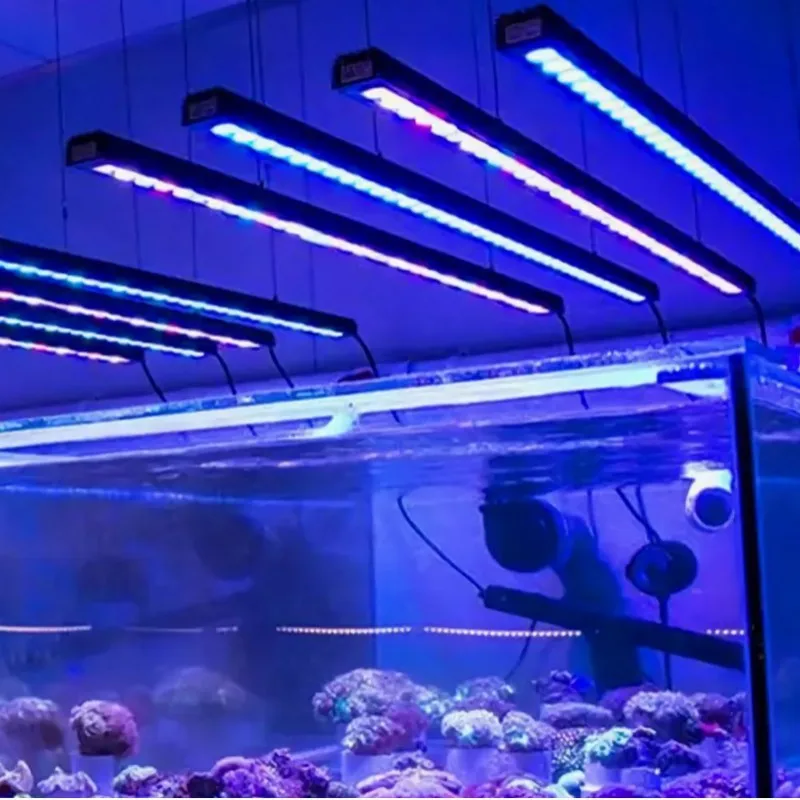 

LED Saltwater Aquarium Light ,Blue White LED Aquarium Light Bar with Brackets Emits Full Spectrum for Coral Reef Refugium Growth