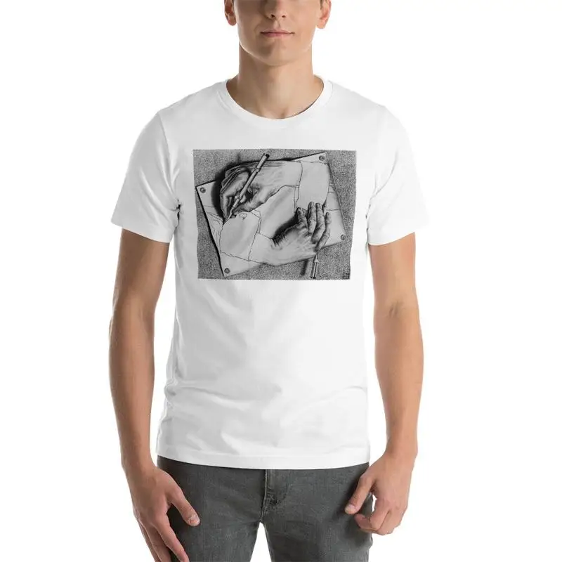 T Shirt Escher Drawing Hands Surrealism Art Heavy Cotton