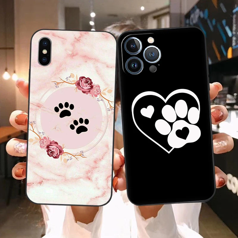 Camera Protection Silicone Phone Case for iphone 14 13 11 12 Pro XS Max Mini XR SE 8 7 14 Plus X Cute Dog Paw Print Soft Cover