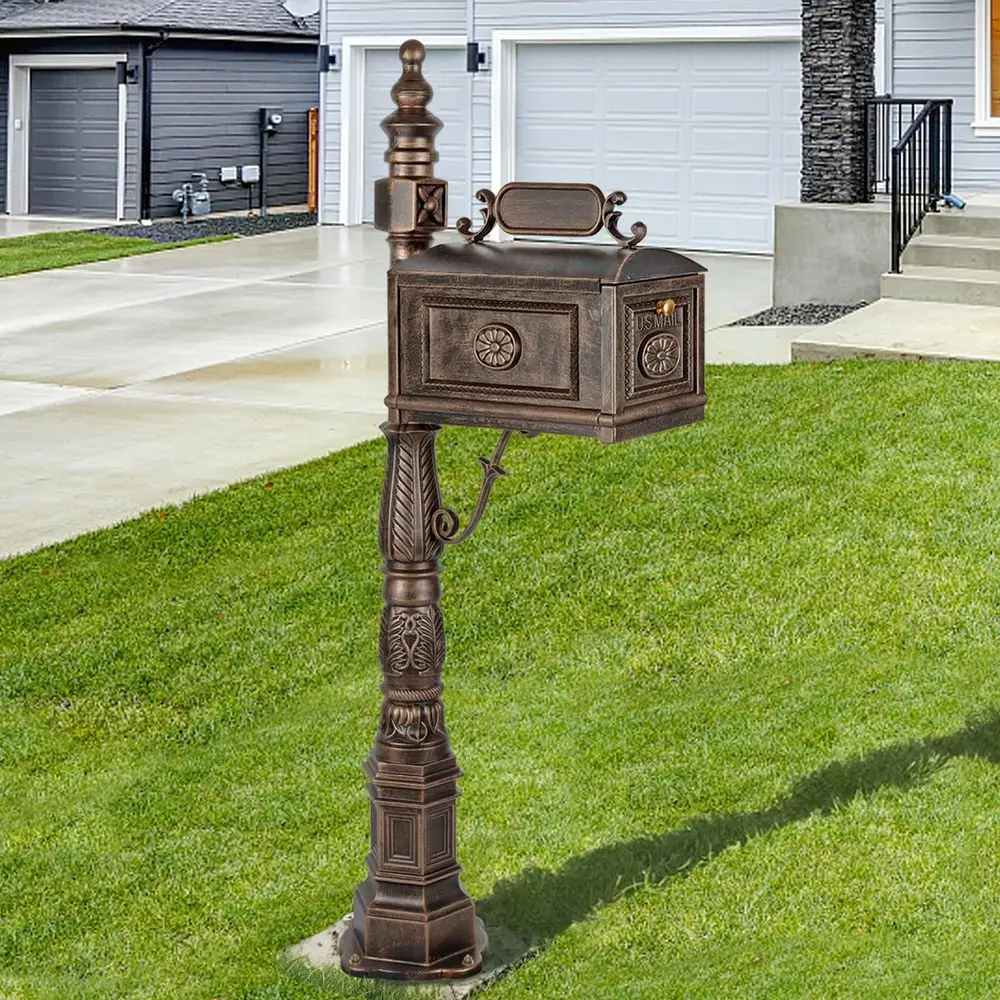 Duty Mailbox Classic Decorative Cast Aluminum Mail Box Postal Vertical Pedestal Bronze