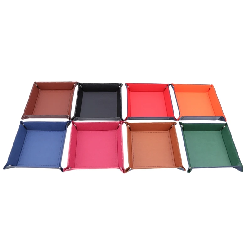 Desktop Storage Sundries Box Creative PU Leather Trinket Folding Tray Collapsible Phone Key Wallet Coin Bins Accessories