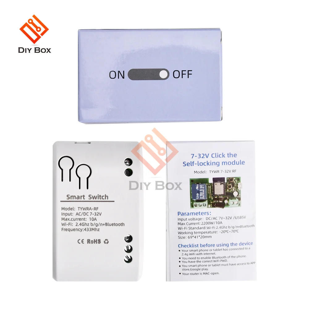 1CH funciona con Tuya Control remoto inteligente módulo de interruptor Wifi inalámbrico DC7-32V AC85-250V 2200W receptor RF 10A wifi relé DIY