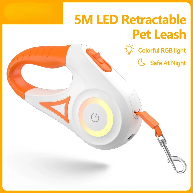 

5M Automatic Dog Leash Retractable LED Luminous Leading Fashion Light Straps For Dog Puppy Pet Flexi Walking Running Lead