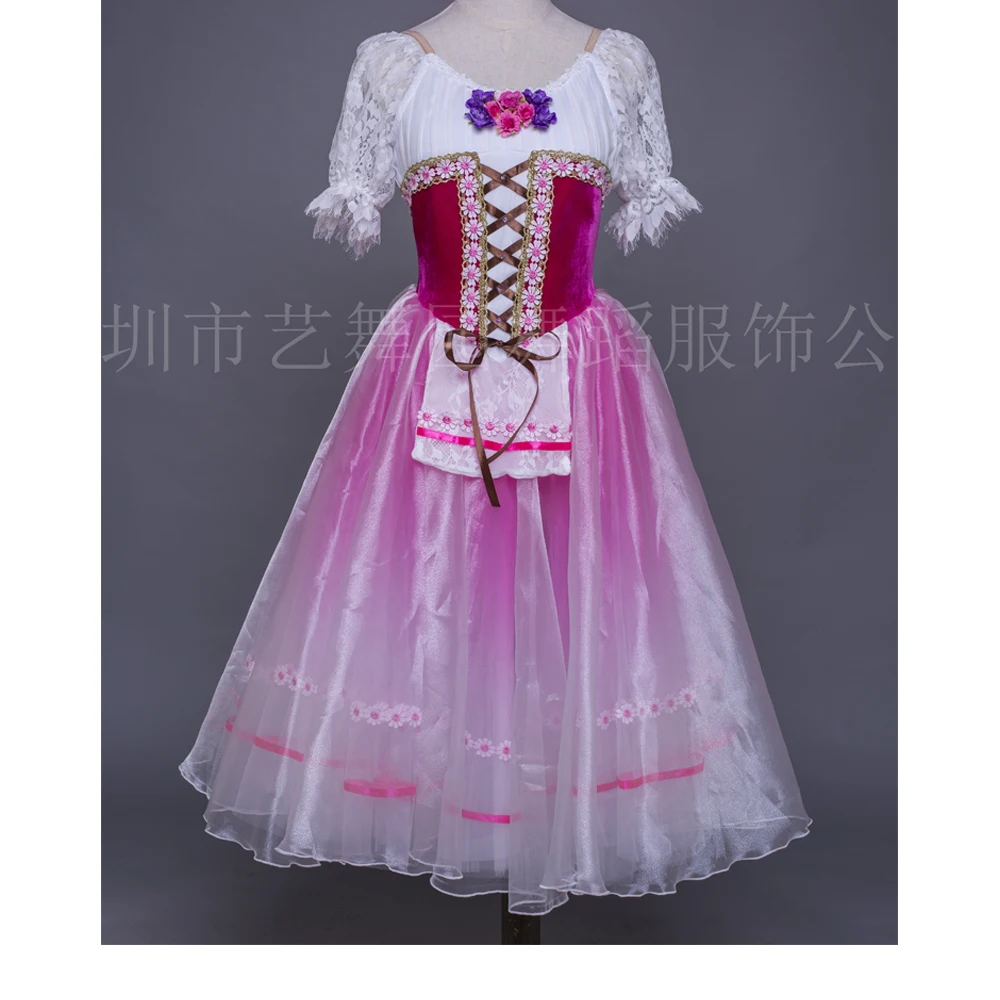 

FLTOTURE YN2047 Women Professional Rose Red Soft Romantic Long Dress for Ballet Variation Girl Giselle Competition Dance Skirt