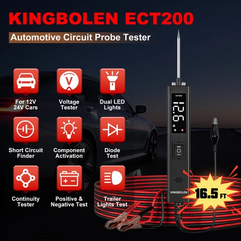 KINGBOLEN ECT200 Автомобильный тестер цепей, датчик мощности 12 В 24 В, автомобильный диагностический инструмент, встроенный сканер электрического напряжения