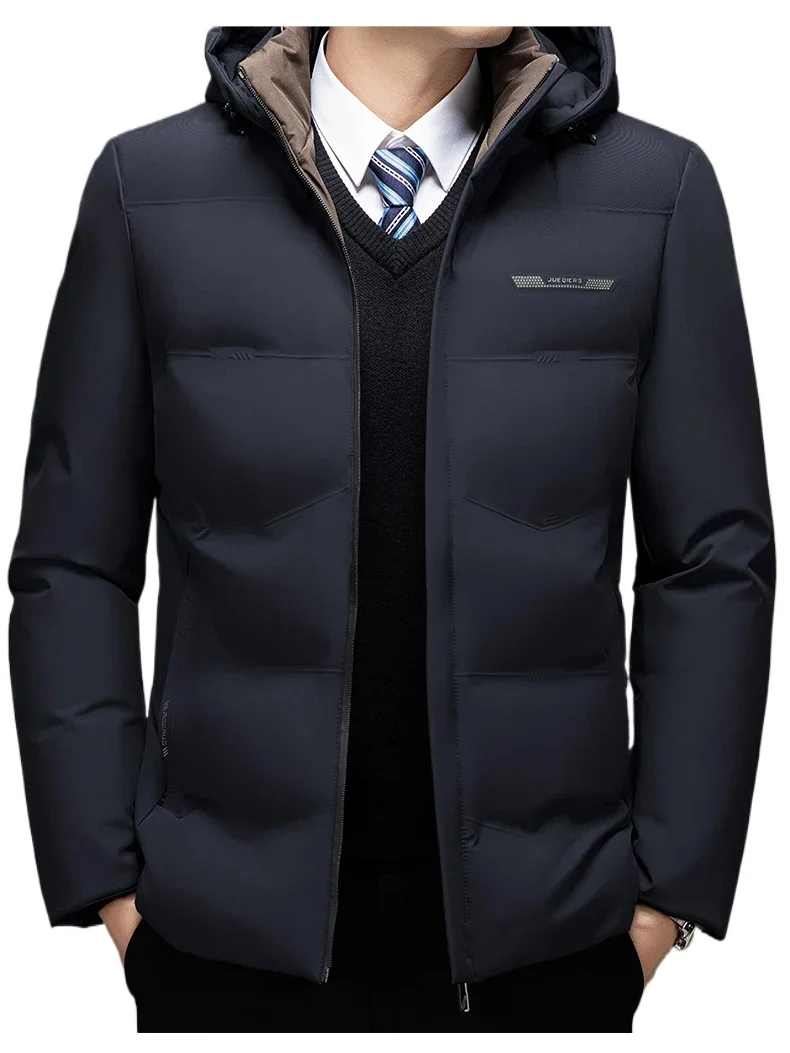 

Men's Down Jacket Autumn Winter New Solid Color Windproof Warm Thickened Casual Business Hooded Coat Men Simple padded Clothing