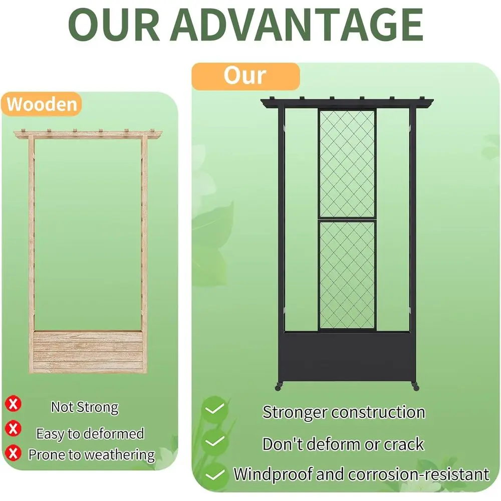 Elevated Garden Bed with Trellis and Hanging Baskets, Metal Planter Box on Wheels, Outdoor Climbing Plant Support, 74 H x 44 L x view 4