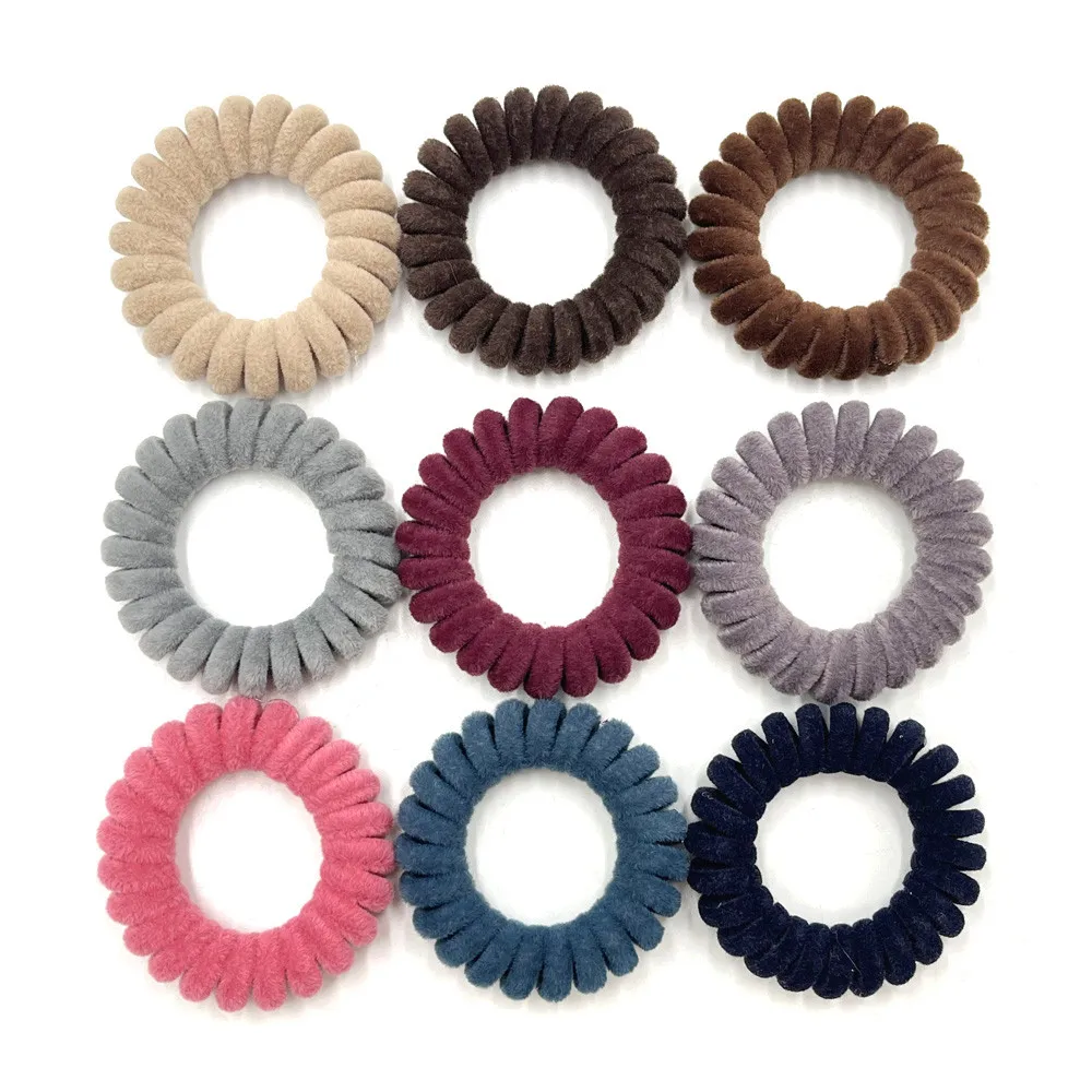 30Pcs Telefon Spule Band Haar Krawatte Großhandel Haarband 10 Farben Mädchen Stretchy Haar Ringe Seil Gum Scrunchy Haar Zubehör