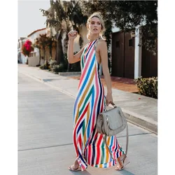 Rainbow Striped Backless Beach Dress Bikini Cover Up Tunics for Beach Sarong Robe De Plage Bikini Cover Up Vestido De Playa