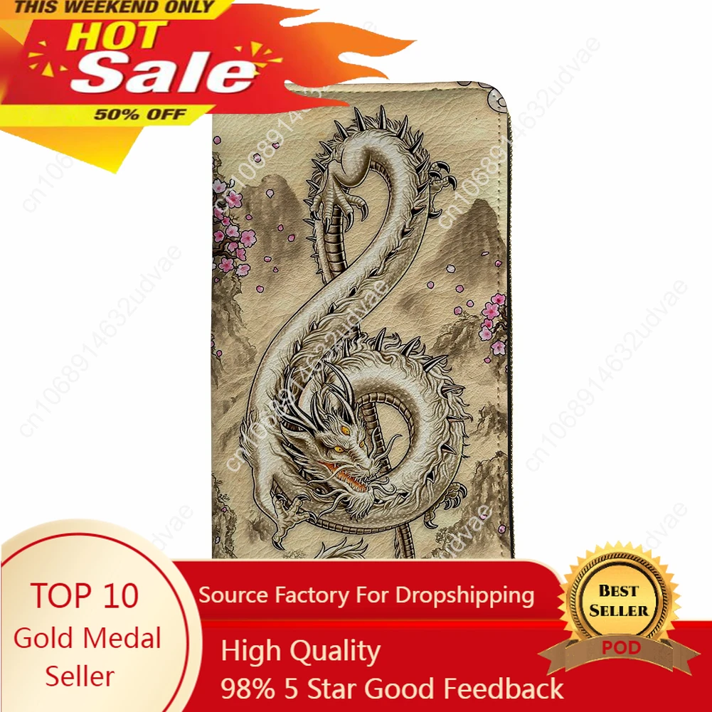 

Money Clip Musical Dragon Leather Hand Bag for Phone Waterproof Lady Casual Wallet Coins Storage Pack Cards Clutch