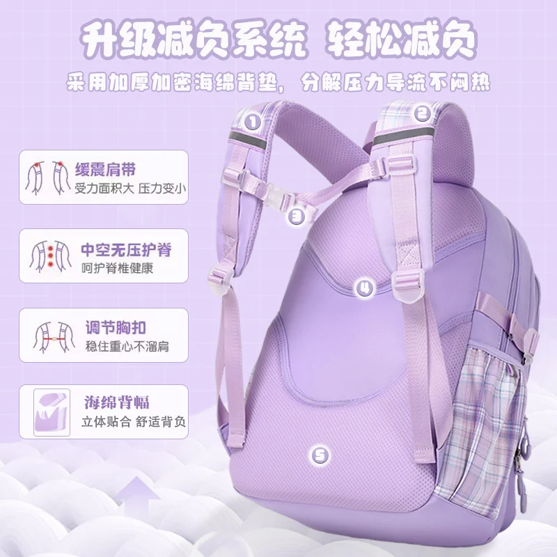 Sanrio Kuromi-mochila escolar para niña, morral escolar de alta capacidad para niños de grado 1-6, para la vuelta al colegio