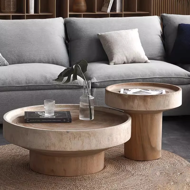 Japanese Wabi-Sabi Style Living room Round Coffee Table Solid Wood Tree Stump Root Sculpture Mismatched Coffee Shop Art Decor