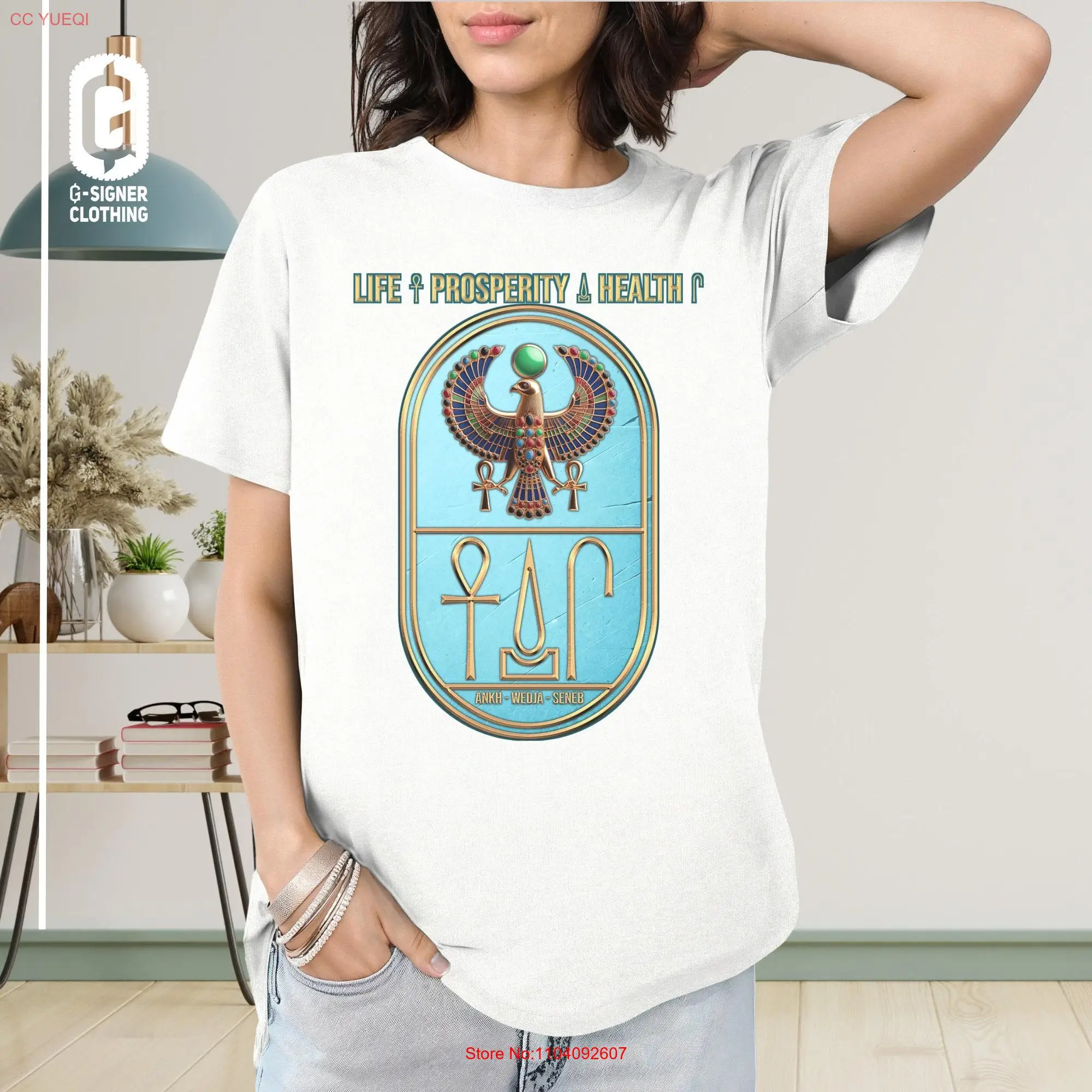 Egyptian Falcon Idea T Shirt Blessing Life Prosperity Health Classic Ancient Art Positive Manifestation Crewneck