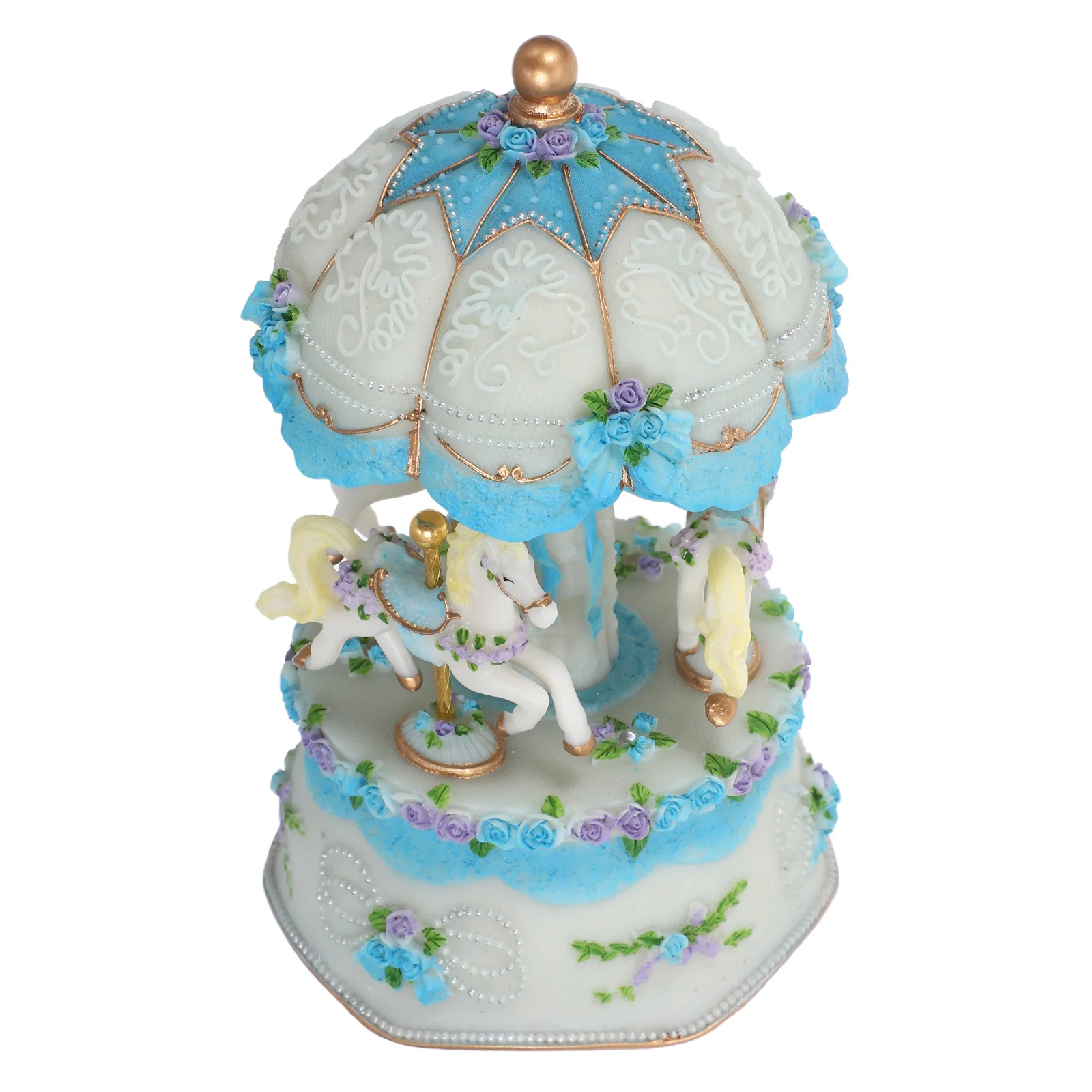 

3-Horse Carousel Music Box Vintage Rotating Musical Color Changing Led Lights Wind Up Melody For Christmas Birthday Decor