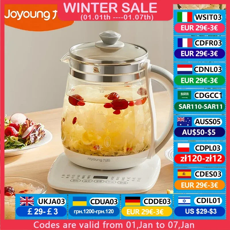 Joyoung Electric Kettle Multifunctional Glass Electric Health Kettle 800W Fruit Tea Dessert Soup Porridge DGD1506BQ