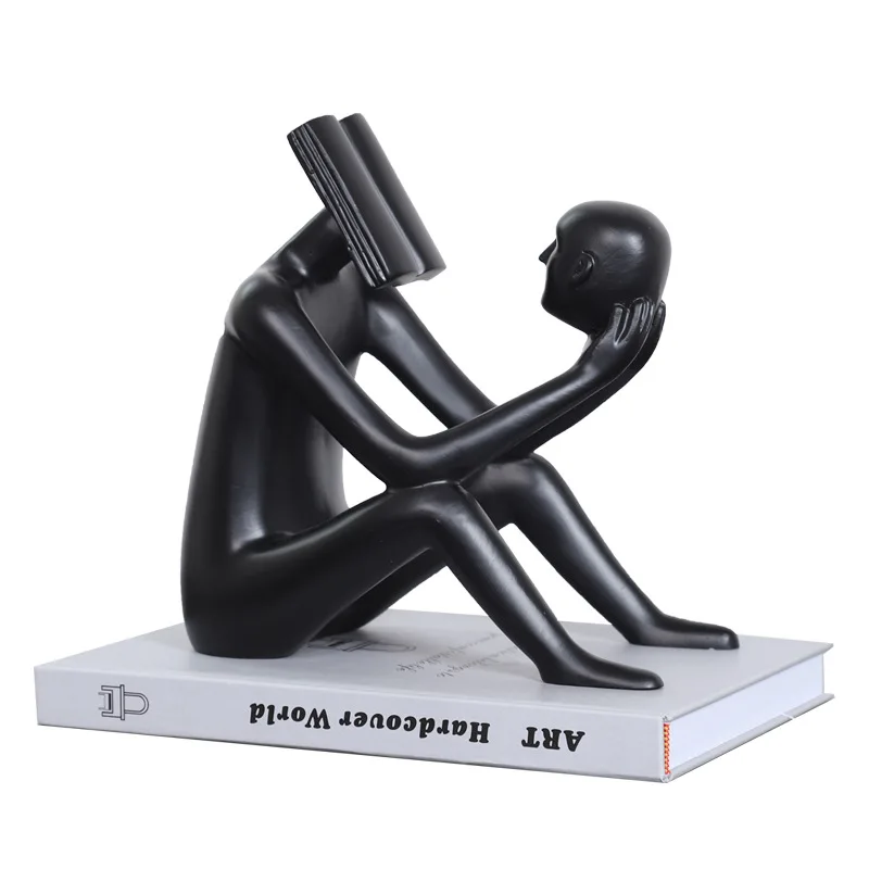 

Modern Nordic Sitting Figure Reading Decoration Soft Decoration Model Room Sales Department Black and White Sculpture Home Decor