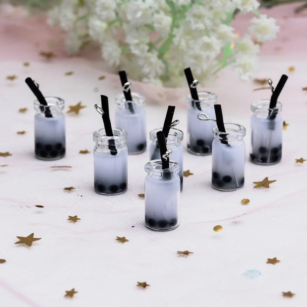 

20pcs Simulation 3D Pearl Milk Tea Cup Earring Key Ring Resin Pendant For Backpack Wedding Party Decor Creative Charm Jewelry