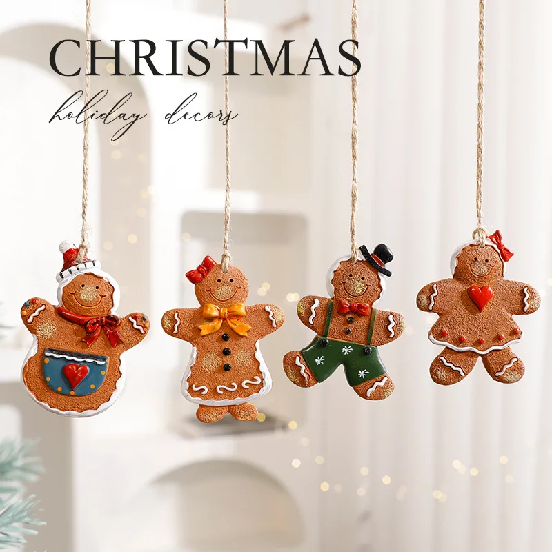 

4 Pcs Retro Resin Christmas Tree Hanging Santa Claus Snowman Small Xmas Tree Ornaments DIY Christmas Decorations Party Supplies