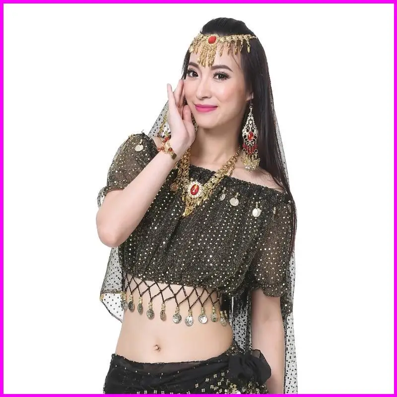 Costume da danza del ventre da donna Abiti da danza del ventre Monete danza del ventre Top Corto danza del ventre per