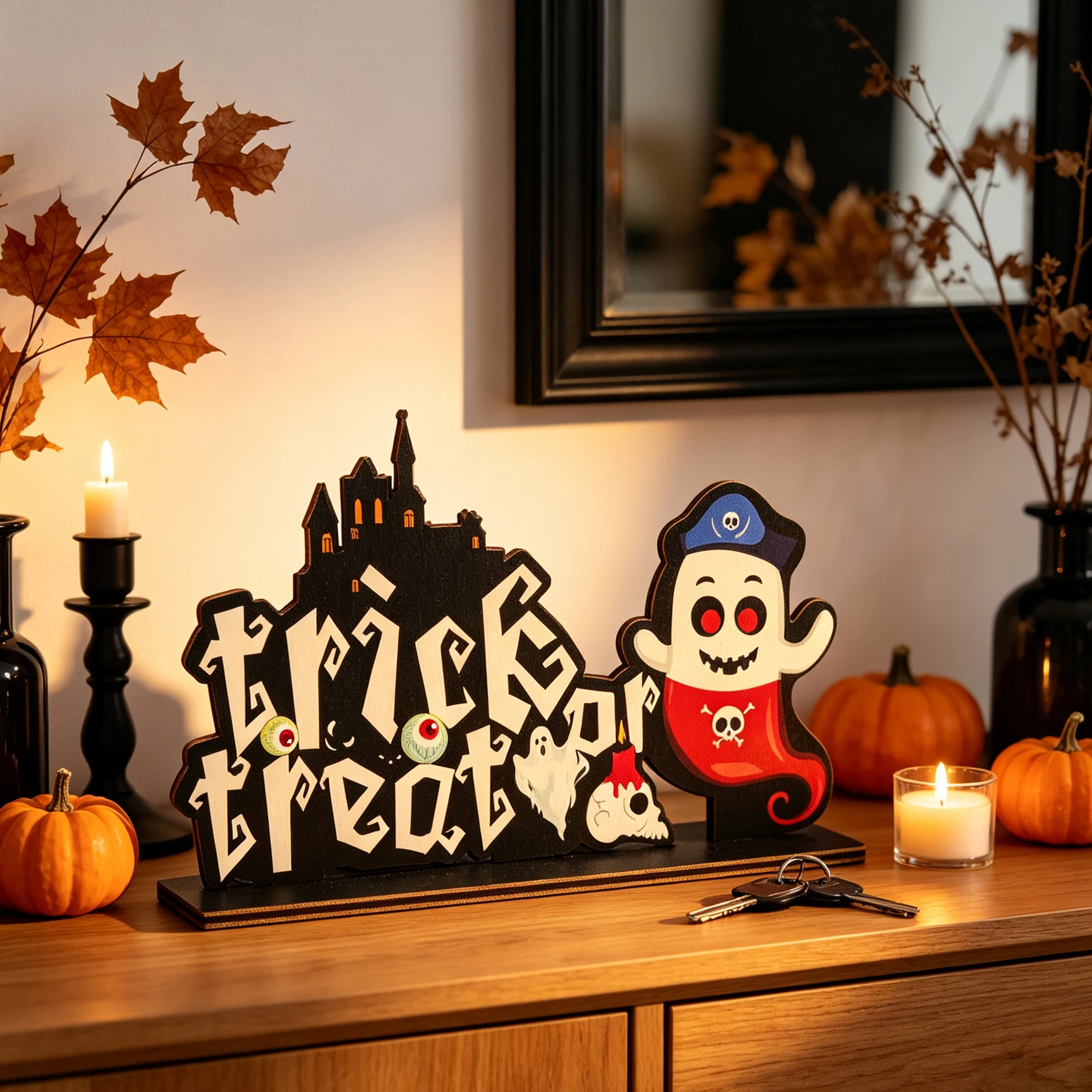 Halloween Decorations, Holiday Party Atmosphere, Scene Setting Props, Wooden Tabletop Ornaments