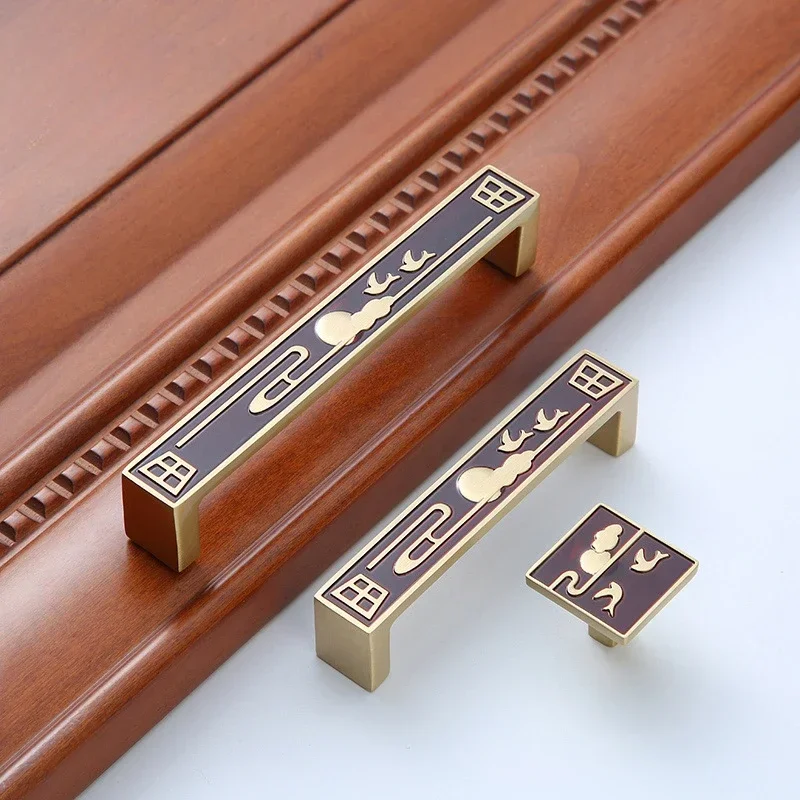 

New Chinese Kitchen Cabinet Doors Brass Handles Vintage Drawers Knobs Cabinets Black Copper Handles for Furniture