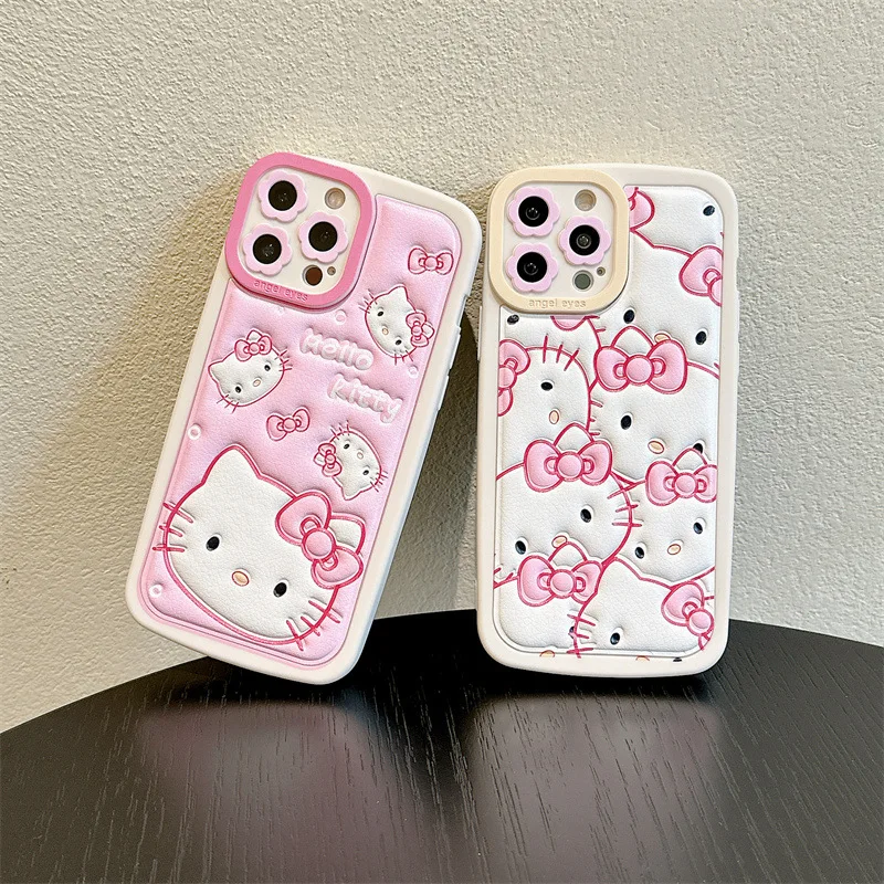 Anime Pink Hello Kitty Cat Sweet girls cartoon Phone Case For iPhone 14 13 12 11 Pro Max Xr X 14 Plus Case Cute Shockproof Cover