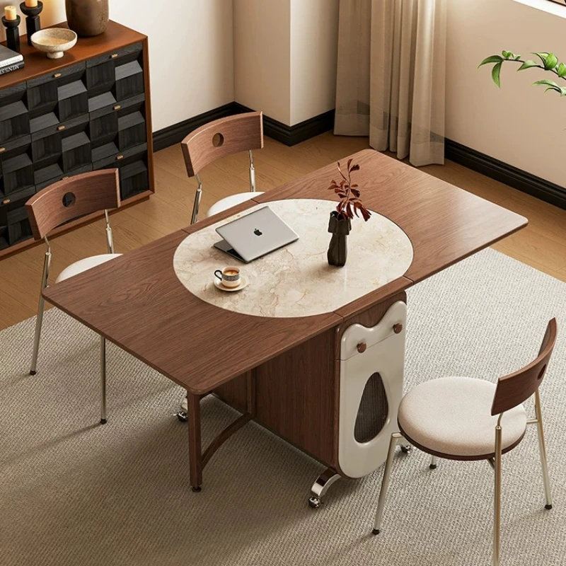 Sintered stone dining table and chair combination, movable foldable solid wood dining table, home small apartment
