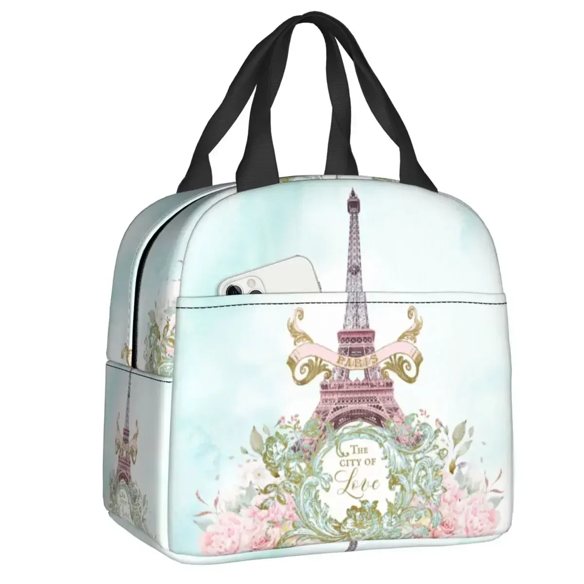 Eiffel Tower Spring Art Portable Lunch Box Women Leakproof Cooler Thermal Food Insulated Lunch Bag Office Work