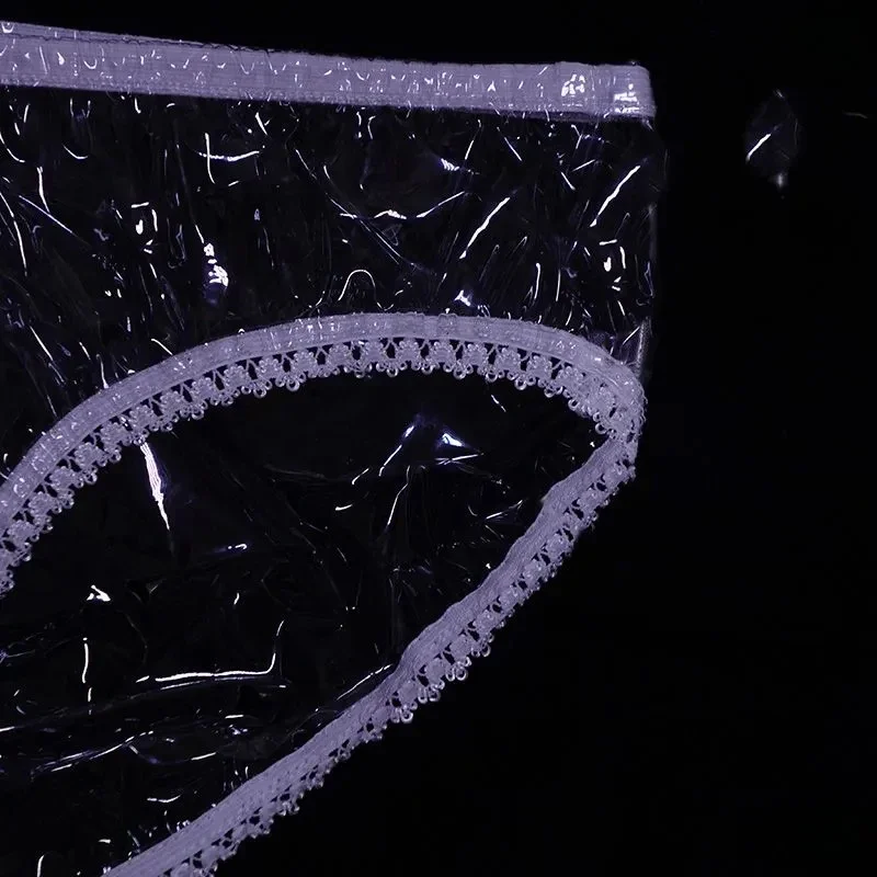 Slip sexy in plastica PVC trasparente a pois Reggiseni regolabili Mutande a vita bassa Set erotico impermeabile silenzioso e morbido