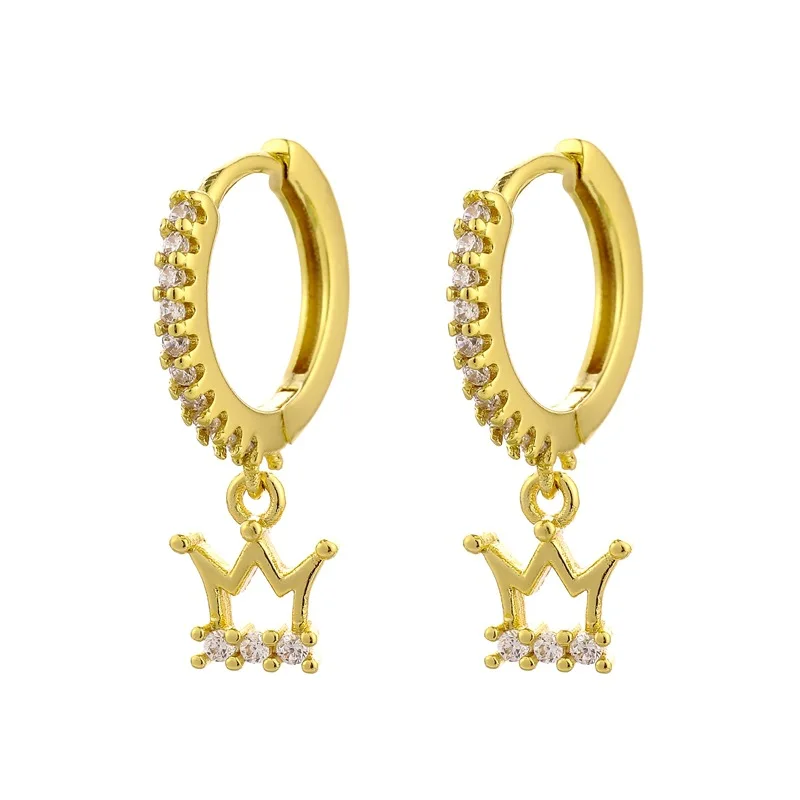 Pendientes circulares de Plata de Ley 925 para mujer, aretes de borla de circón con corona de moda, joyería para prevenir alergias, accesorios de fiesta G