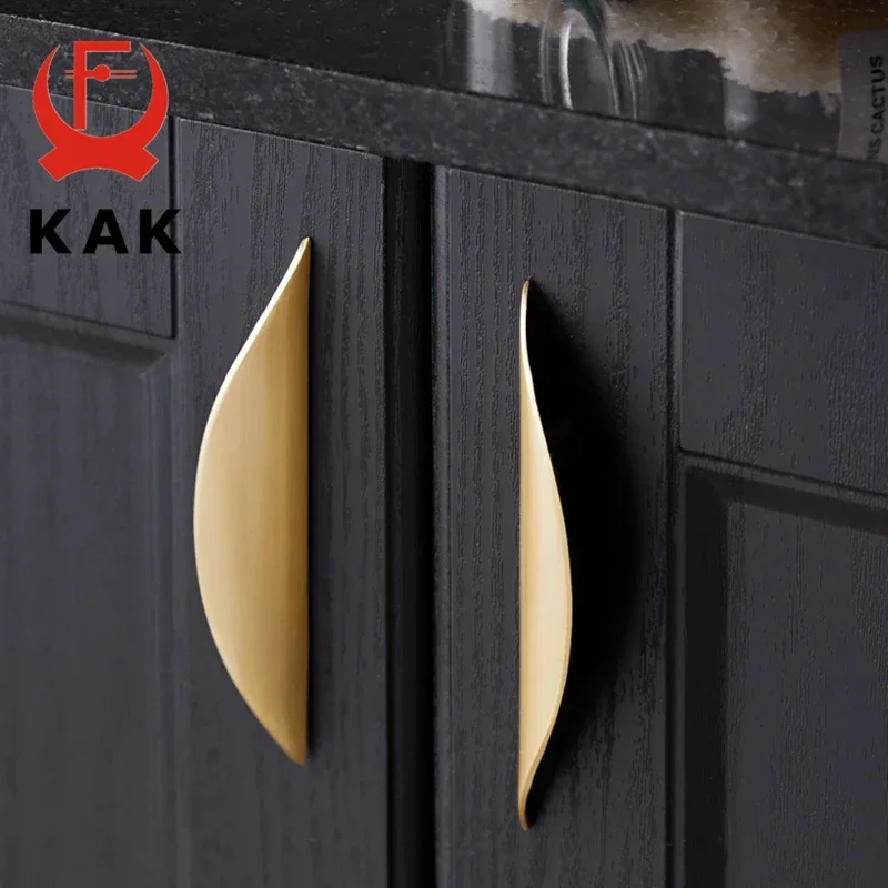 KAK Copper Gold Cabinet Handles Drawer Knobs Black Kitchen Handles Cupboard Door Pulls Half Moon Furniture Handle Door Hardware