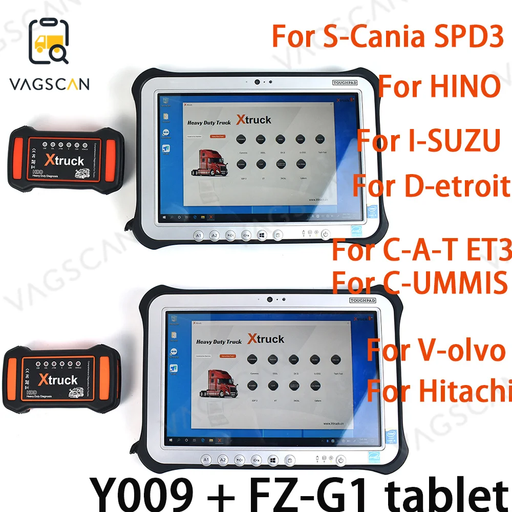 

Xtruck HDD Y009 Diagnostic Tools for HINO V-olvo Support Multi-brand for Heavy Duty Trucks Excavators Equipment with FZG1Tablet