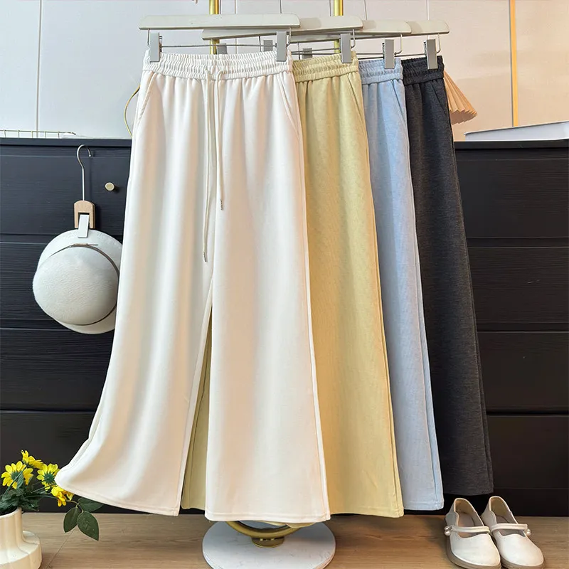 

Женские брюки в корейском стиле ретро, однотонные, повседневные, свободного кроя, широкие, с высокой талией, на шнурке, удлиненные, визуально стройнящие.