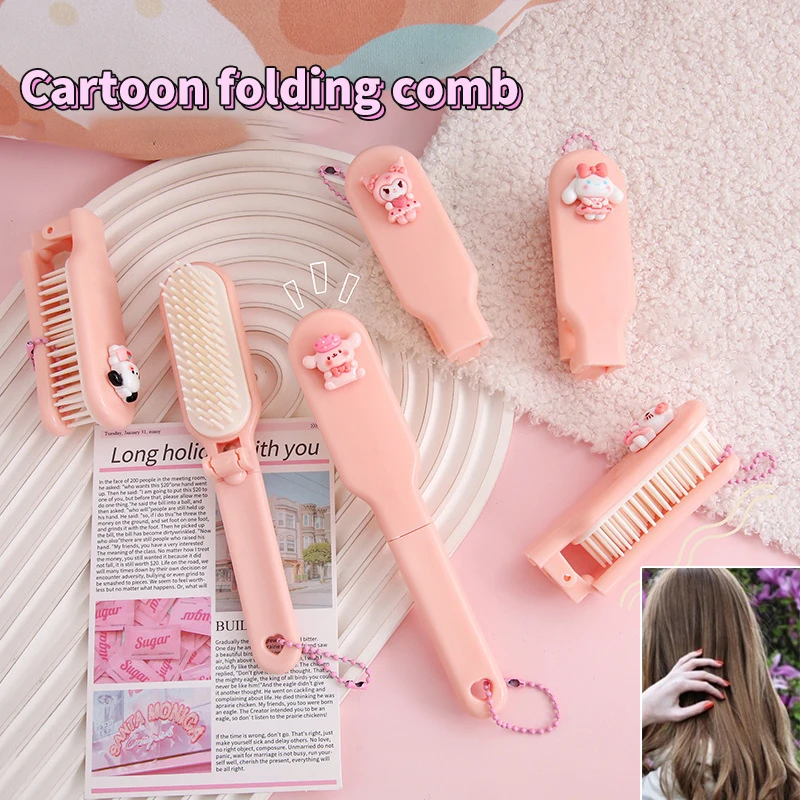 Sanrio Anime Hello Kitty Foldable Hair Comb Kawaii Kuromi My Melody Scalp Massage Comb Portable Soft Tooth Air Cushioncomb Gift