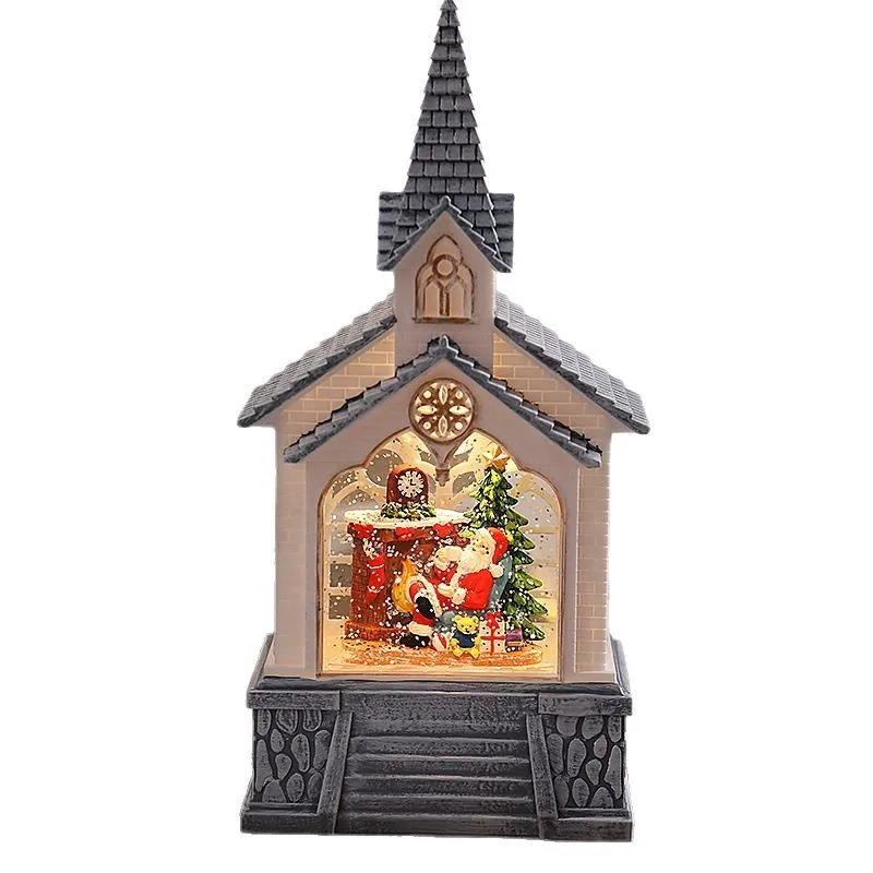 

Santa Claus House Crystal Wind Lantern Christmas Gift Ornaments with Falling Snow, Music Box Statue Home Decoration Toys