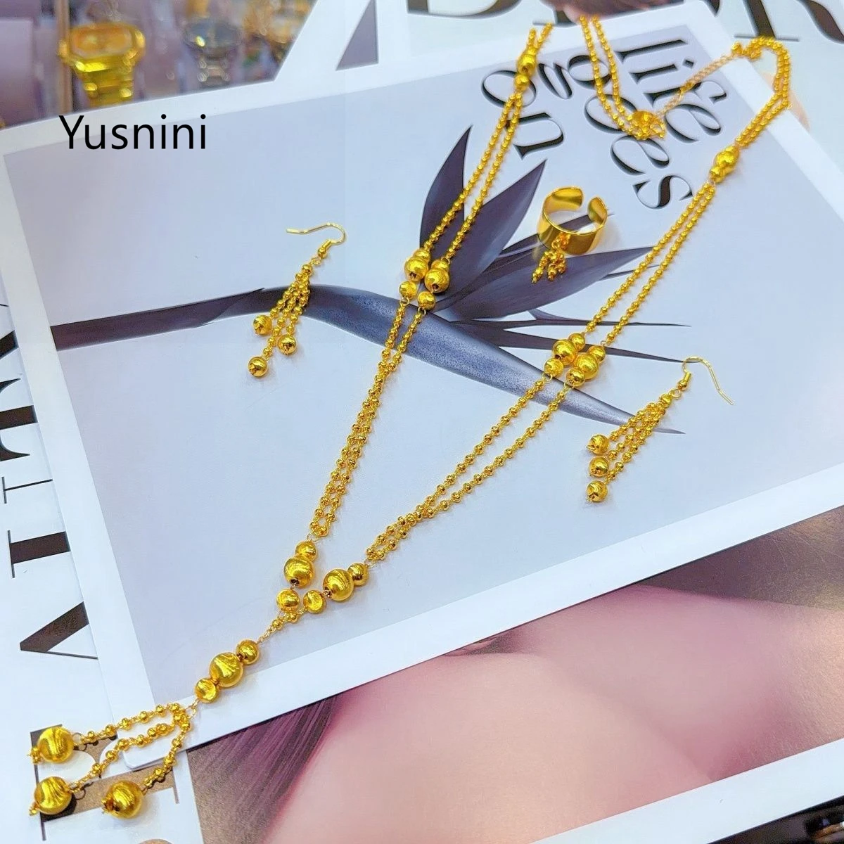 New Fashionable High end Dubai 24K Gold Plated Necklace Earrings and Rings Romantic Wedding Party Jewelry Set for Lovers 777