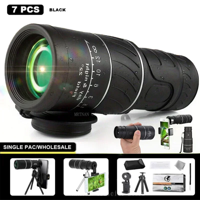 High Definition Green Film 16x52 Monocular Telescope Outdoor Portable HD Telescope Low Light Hiking Concert Telescope