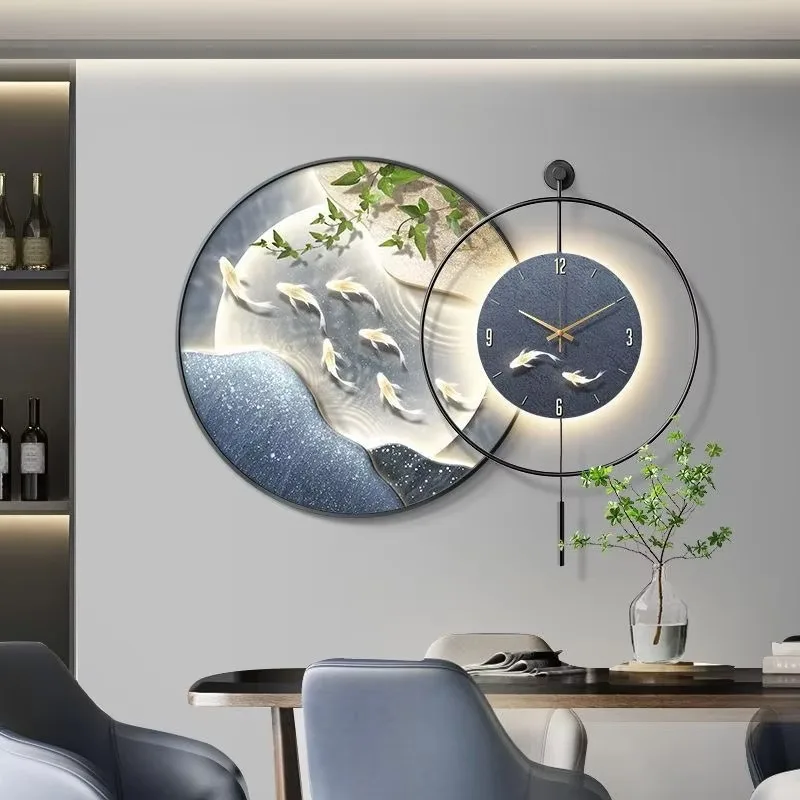 60+50cm S2 with LED Light Pendulum Factory Price Crystal High Gloss Painting Silent Hanging Wall Clock