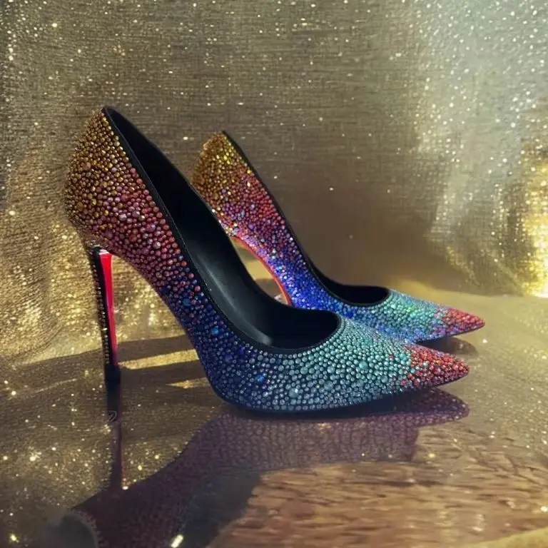 Women Full Diamond High Heel Pumps Rhinestone Pointed Toe Stiletto Heel Bling Bling Luxury Brand Colorful Crystal Wedding Shoes