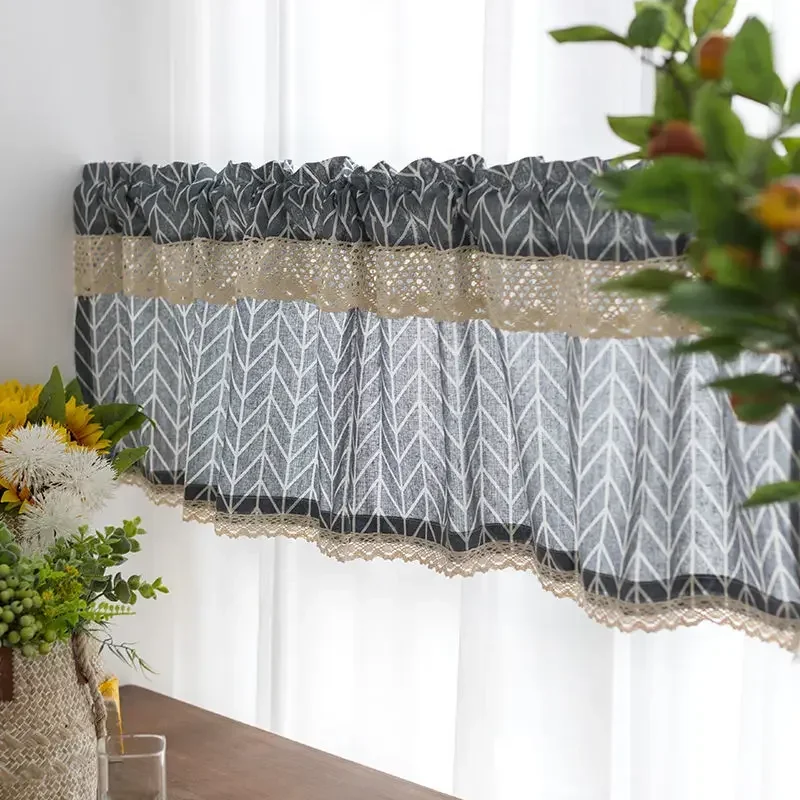

Window Valance Short Curtain Linen with Lace Arrow Pattern Rod Pocket Kitchen Curtains Farmhouse Rustic Semi-sheer Valance Daily