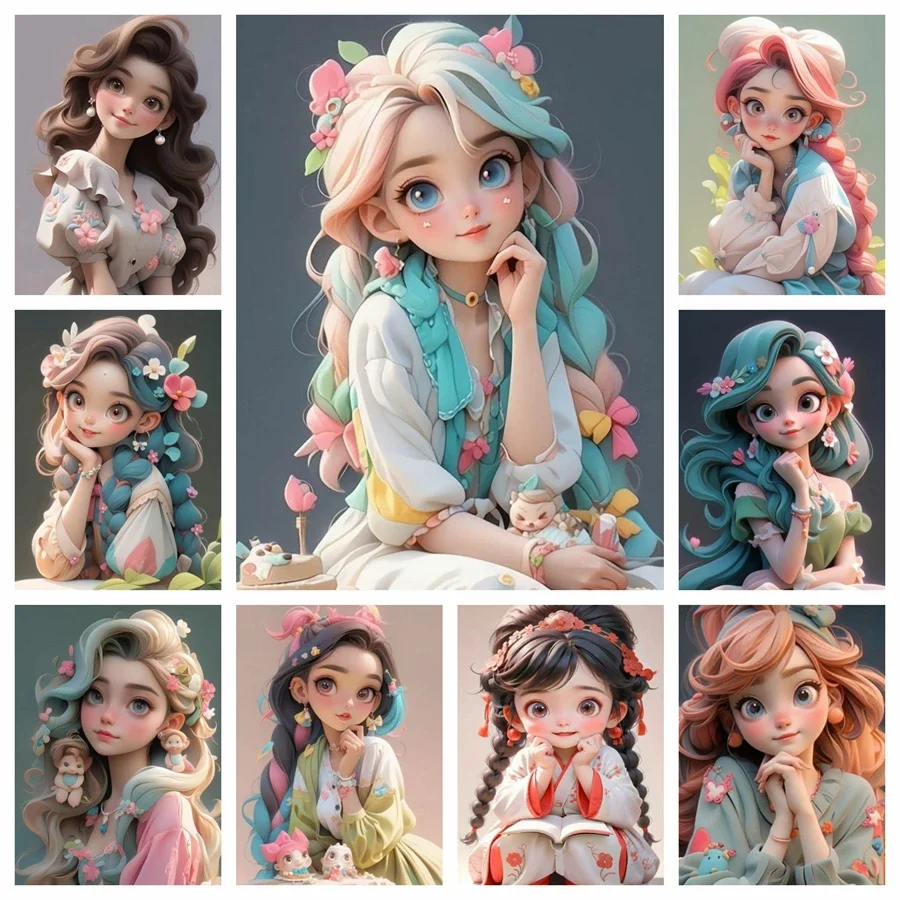 Cartoon Cute Girl 5D Full Round Diamond Painting Kit DIY Anime Woman Portrait Drills Mosaic Embroidery Cross-stitch Decor