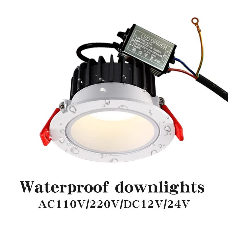 

12W High Brightness LED Downlight IP65 Waterproof Recessed, for Indoor Bathroom Outdoor Doorway,AC110V/220V/DC12V/24V