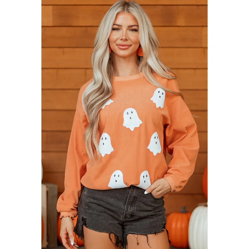 بلوفر جديد لخريف 2025 برقبة دائرية وأكمام طويلة للنساء، سويت شيرت مطبوع للهالوين للنساء #3