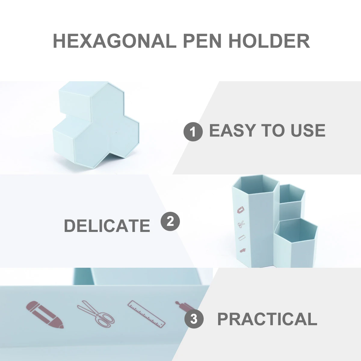 

Hexagonal Pen Holder Cute Pencil for Desk Storage Box Blue Organizer Pp Caddy Multifunctional Creative