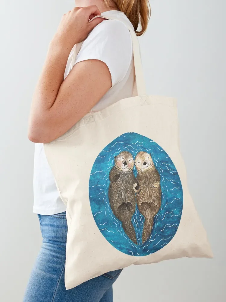 Sea Otters Holding Hands Tote Bag shopping bags foldable tote bag