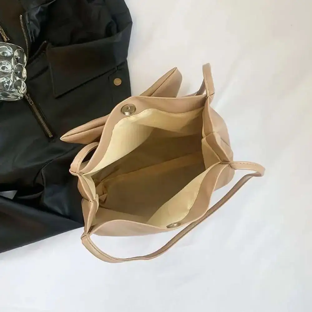 

Temperament Solid Color PU Bow Shoulder Bag Korean Style Portable INS Tote Bag Luxury Bucket Bag Fashion Underarm Bag Girls