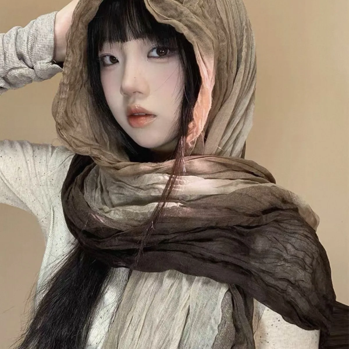 البوهيمي المتعثرة وشاح المرأة مجعد الكتان التفاف الصحراء التصميم عقال شال أنيق العصرية الصيف الإكسسوارات الحجاب