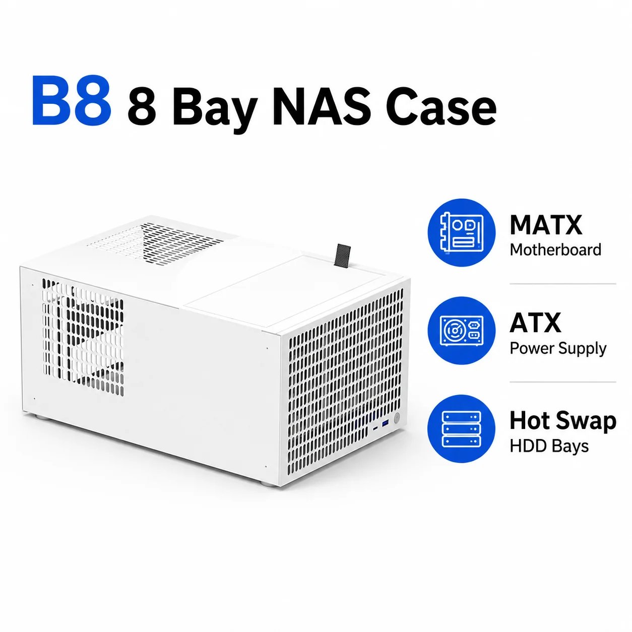 

8 Bay NAS Case MATX Motherboard Hot Swap HDD Chassis ATX PSU Home Server Storage Case Support 3.5 HDD
