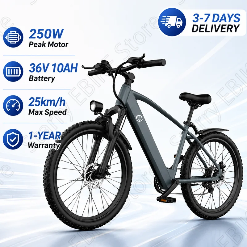 Elektrofahrrad für Erwachsene 250W Bürstenloser Motor 36V 10Ah Lithium-Batterie Mountainbike für Pendler Outdoor-Touren 26 Zoll Reifen Elektrofahrrad